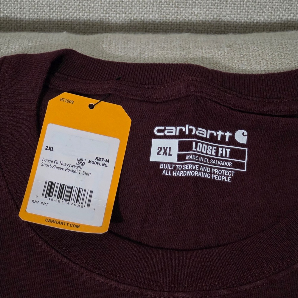 Carhartt K87 Mens Loose Fit Heavyweight Short Sleeve Pocket T-Shirt Port 2XL NWT - Picture 2 of 4